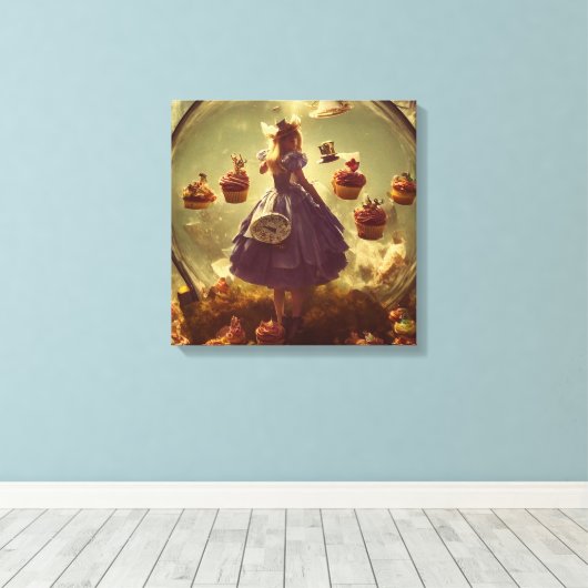 Steampunk Alice en Cupcakes Canvas Afdruk (Insitu (Houten vloer))