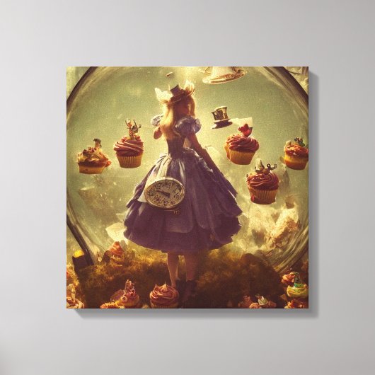 Steampunk Alice en Cupcakes Canvas Afdruk (Voorkant)