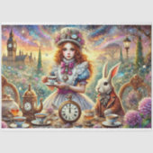 Steampunk Alice en Witte Konijn Theetijd Decoupage Tissuepapier (Voorkant)