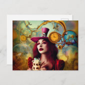 Steampunk Alice Hatter Keeping Time Briefkaart (Voorkant / Achterkant)