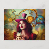 Steampunk Alice Hatter Keeping Time Briefkaart (Voorkant)