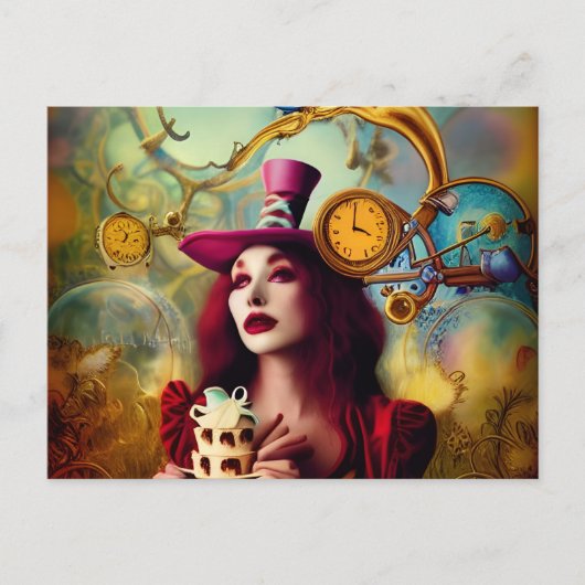 Steampunk Alice Hatter Keeping Time Briefkaart (Voorkant)