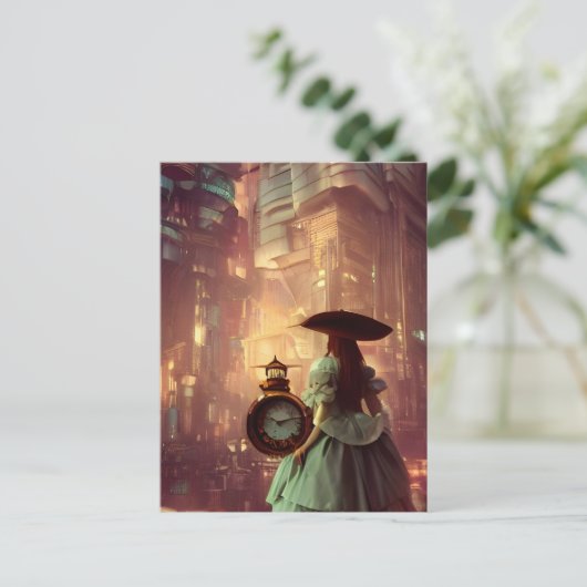 Steampunk Alice in de stad Retrofuturisme Briefkaart (Staand voorkant)