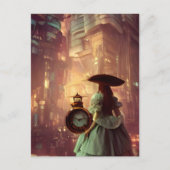 Steampunk Alice in de stad Retrofuturisme Briefkaart (Voorkant)