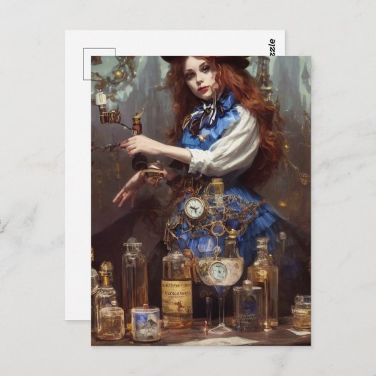 Steampunk Alice in het lab Briefkaart (Voorkant / Achterkant)