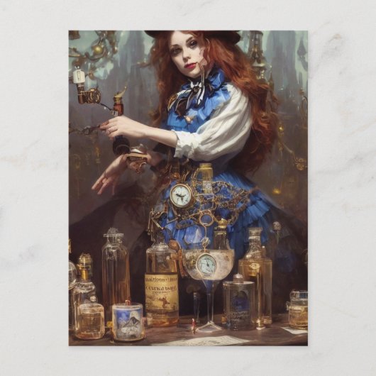 Steampunk Alice in het lab Briefkaart (Voorkant)