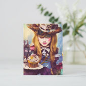 Steampunk Alice met cakes Briefkaart (Staand voorkant)