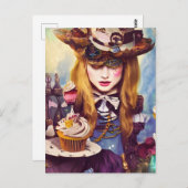 Steampunk Alice met cakes Briefkaart (Voorkant / Achterkant)