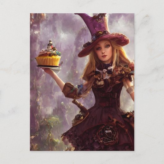 Steampunk Alice met een cupcuke Briefkaart (Voorkant)
