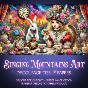 Steampunk Alice White Rabbit Tea Party Decoupage Tissuepapier