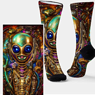 Steampunk Alien Green Blue & Brown Sokken