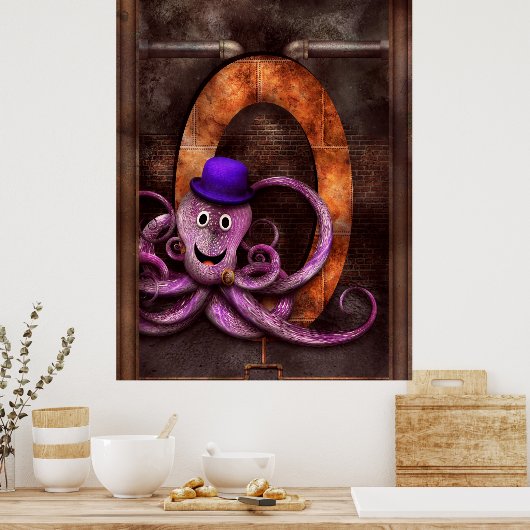 Steampunk - Alphabet - O is voor Octopus Poster (Keuken)