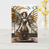 Steampunk Angel Gemengde Media Blank Binnen Kaart (Gele Bloem)