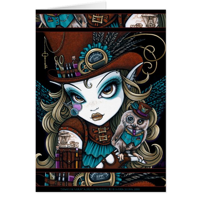 Steampunk Angel Owl Familiar Jewels Fairy Art (Voorkant)