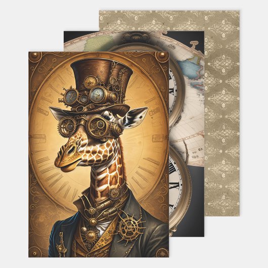 Steampunk Animal Collection - Giraffe Decoupage Inpakpapier Vel