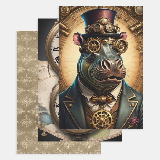 Steampunk Animal Collection - Hippopotamus Inpakpapier Vel