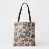 Steampunk Animal Goggles thema bruin blauwe accent Tote Bag (Voorkant)