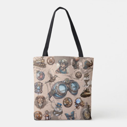 Steampunk Animal Goggles thema bruin blauwe accent Tote Bag (Achterkant)