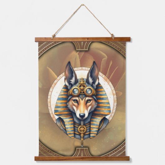 Steampunk Anubis Fox Portrait Hangend Wandkleed (Voorkant)