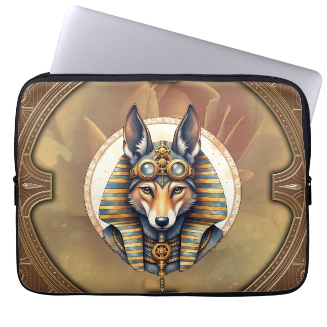 Steampunk Anubis Fox Portrait Laptop Sleeve (Voorkant)