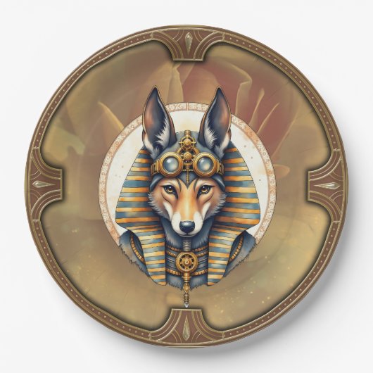 Steampunk Anubis Fox Portrait Papieren Bordje (Voorkant)