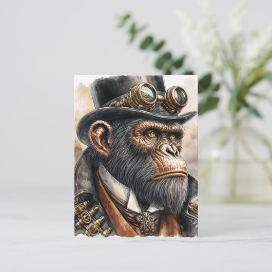 Steampunk Ape Waterverf Art Briefkaart (Staand voorkant)