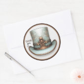 Steampunk Aqua en Copper Top Hat Ronde Sticker (Envelop)