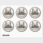 Steampunk Aqua en Copper Top Hat Ronde Sticker (Vel)