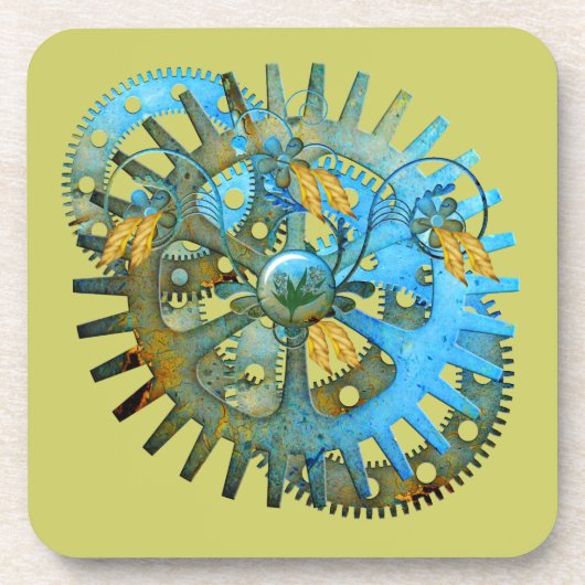 Steampunk Aqua Gear Collage Onderzetters (Voorkant)