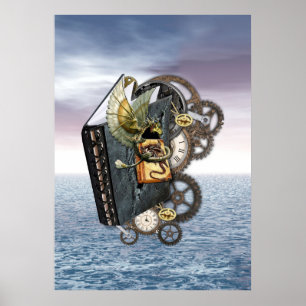 Steampunk-Art Dragon Storybook Poster