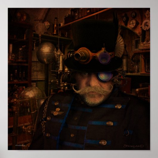 Steampunk Art - Fantasy Inventor Kapitein Sean Poster (Voorkant)