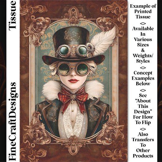 Steampunk / Art Nouveau Vrouw, Gouden CM8 Decoupag Tissuepapier