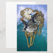 Steampunk-Art Time-Peace-beeld Briefpapier (Voorkant / Achterkant)