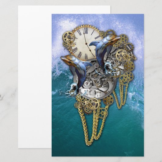 Steampunk-Art Time-Peace-beeld Briefpapier (Voorkant / Achterkant)