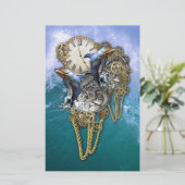 Steampunk-Art Time-Peace-beeld Briefpapier (Staand voorkant)