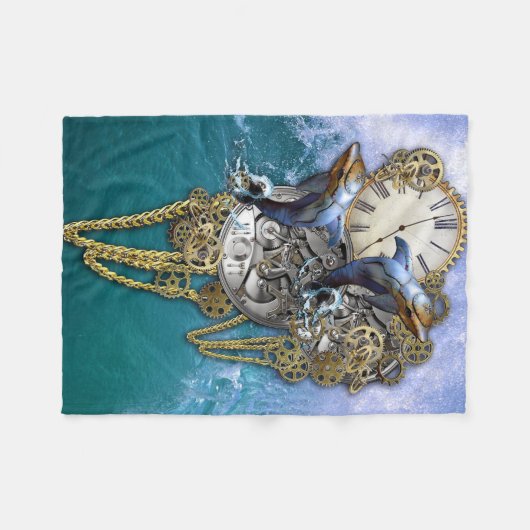 Steampunk-Art Time-Peace-beeld Fleece Deken (Voorkant (Horizontaal))