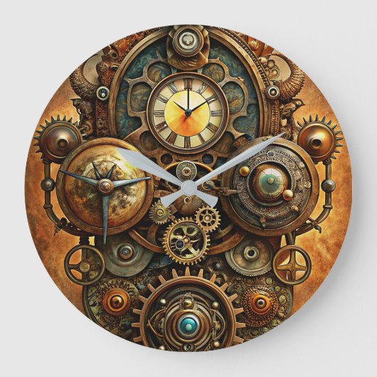 Steampunk Art Wall-klok Grote Klok (Voorkant)
