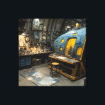 Steampunk Artist Submarine Studio Chaos Canvas Afdruk<br><div class="desc">A dimly lit, riveted submarine-like chamber serves as an overflowing artist's sanctuary. A large easel displays an unfinished portrait while every surface groans under jars of paint, brushes, old books, mechanical oddities, and half-finished canvases. Warm lanterns and hanging bulbs throw golden pools across a cluttered workbench and paint-splattered drop cloth,...</div>