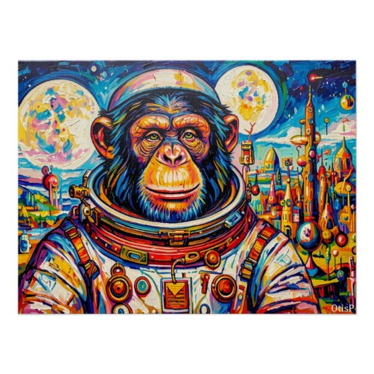 STEAMPUNK ASTRONAUT-CHIMPANSEE PERFECT POSTER (Voorkant)