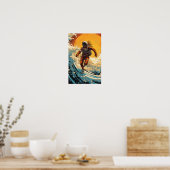 Steampunk Astronaut Surfen in Sci-Fi Surrealisme P Poster (Keuken)
