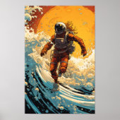 Steampunk Astronaut Surfen in Sci-Fi Surrealisme P Poster (Voorkant)