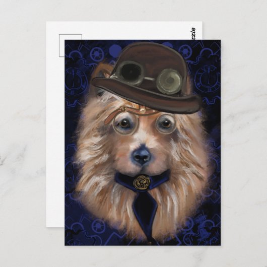 STEAMPUNK AUSTRALIAN TERRIER BRIEFKAART (Voorkant / Achterkant)