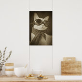 Steampunk Aviator Cat Sepia Portrait Poster (Keuken)