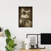 Steampunk Aviator Cat Sepia Portrait Poster (Thuiskantoor)