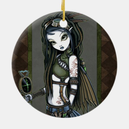 Steampunk Aviatrix Fairy Ornaments "Cloud Burst" Keramisch Ornament (Achterkant)