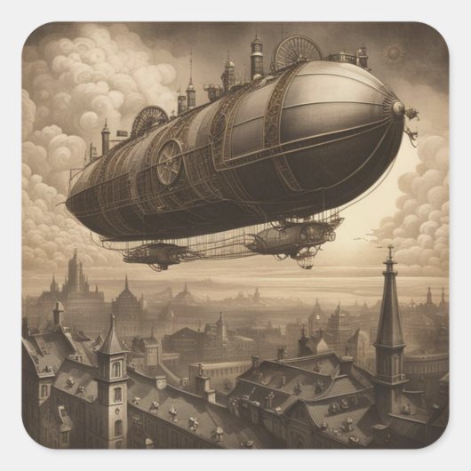 Steampunk Avontuur Vierkante Sticker (Voorkant)