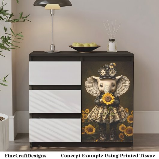 Steampunk Baby Elephant + Zonnebloem AK7 Decoupage Tissuepapier