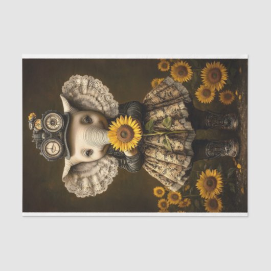 Steampunk Baby Elephant + Zonnebloem AK7 Decoupage Tissuepapier (Voorkant)