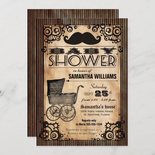 Steampunk  Baby shower Kaart (Voorkant / Achterkant)