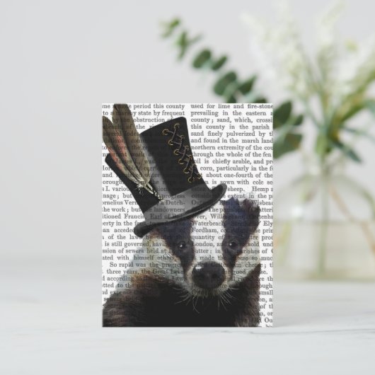 Steampunk Badger in Top Hat Briefkaart (Staand voorkant)